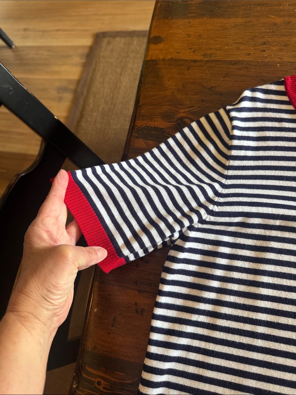 Women’s Striped Short Sleeve Top with Red Trim - Picture 3 of 4